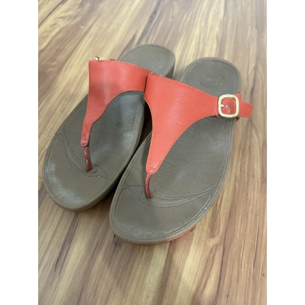 FitFlop Leather Adjustable Buckle Thong Sandals Orange US 9‎ Comfort Shoes